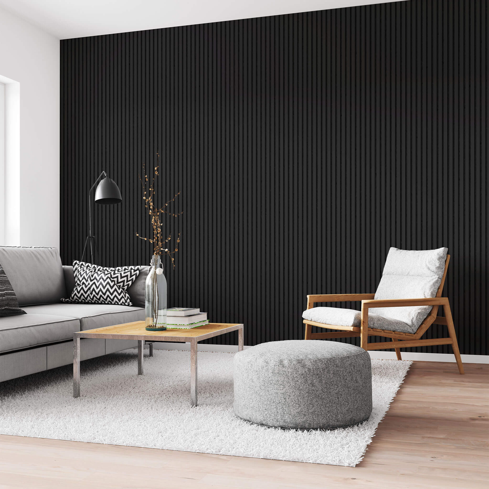 Painel Ripado Acústico - Preto