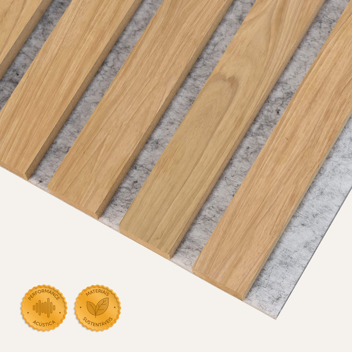 Painel Ripado Acústico Lâmina Madeira Natural - Tauari - Feltro Cinza